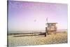 Newport Beach, California - Lifeguard Shack Sunrise-Lantern Press-Stretched Canvas