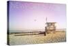 Newport Beach, California - Lifeguard Shack Sunrise-Lantern Press-Stretched Canvas