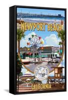 Newport Beach, California - Newport Beach Montage-Lantern Press-Framed Stretched Canvas