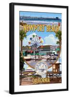 Newport Beach, California - Newport Beach Montage-Lantern Press-Framed Art Print