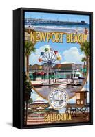 Newport Beach, California - Newport Beach Montage-Lantern Press-Framed Stretched Canvas