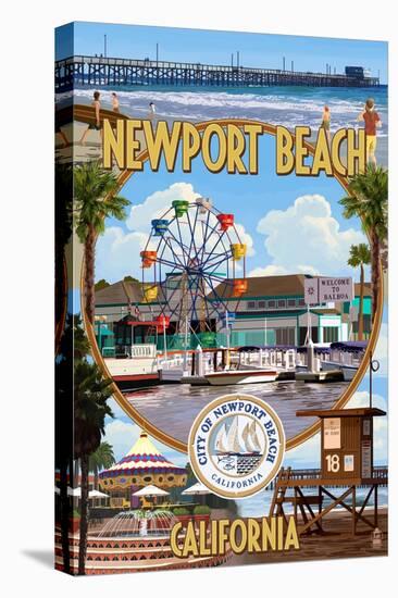 Newport Beach, California - Newport Beach Montage-Lantern Press-Stretched Canvas