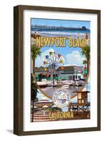 Newport Beach, California - Newport Beach Montage-Lantern Press-Framed Art Print