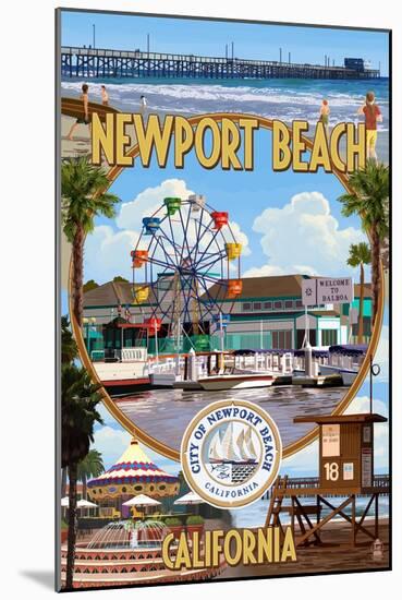 Newport Beach, California - Newport Beach Montage-Lantern Press-Mounted Art Print