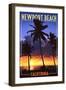 Newport Beach, California - Palms and Sunset-Lantern Press-Framed Art Print