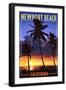Newport Beach, California - Palms and Sunset-Lantern Press-Framed Art Print