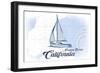 Newport Beach, California - Sailboat - Blue - Coastal Icon-Lantern Press-Framed Art Print