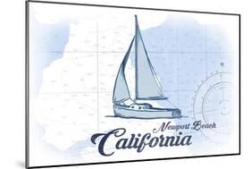 Newport Beach, California - Sailboat - Blue - Coastal Icon-Lantern Press-Mounted Art Print