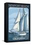 Newport Beach, California - Sailboat-Lantern Press-Framed Stretched Canvas