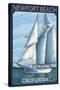 Newport Beach, California - Sailboat-Lantern Press-Stretched Canvas