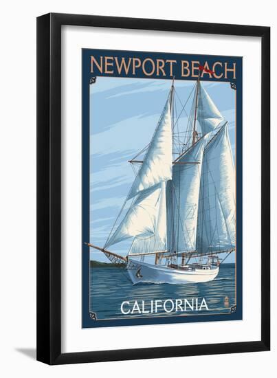 Newport Beach, California - Sailboat-Lantern Press-Framed Art Print