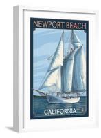 Newport Beach, California - Sailboat-Lantern Press-Framed Art Print