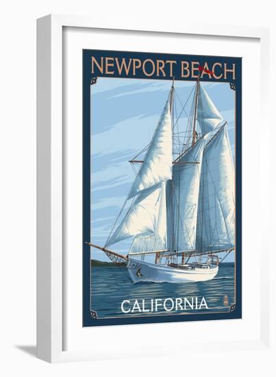 Newport Beach, California - Sailboat-Lantern Press-Framed Art Print