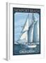 Newport Beach, California - Sailboat-Lantern Press-Framed Art Print