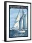 Newport Beach, California - Sailboat-Lantern Press-Framed Art Print