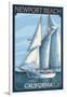 Newport Beach, California - Sailboat-Lantern Press-Framed Art Print