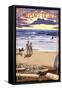 Newport Beach, California - Sunset Beach Scene-Lantern Press-Framed Stretched Canvas