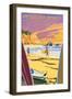 Newport Beach, California - Surfers at Sunset-Lantern Press-Framed Art Print