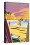 Newport Beach, California - Surfers at Sunset-Lantern Press-Stretched Canvas