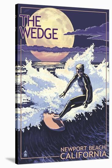 Newport Beach, California - Surfing the Wedge-Lantern Press-Stretched Canvas
