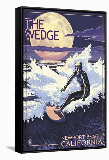 Newport Beach, California - Surfing the Wedge-Lantern Press-Framed Stretched Canvas