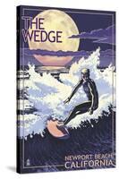 Newport Beach, California - Surfing the Wedge-Lantern Press-Stretched Canvas