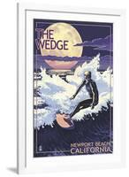 Newport Beach, California - Surfing the Wedge-Lantern Press-Framed Art Print