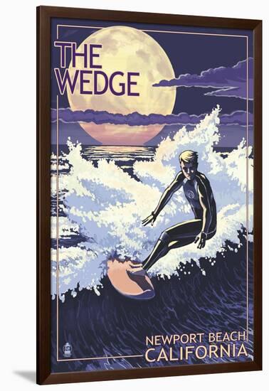 Newport Beach, California - Surfing the Wedge-Lantern Press-Framed Art Print