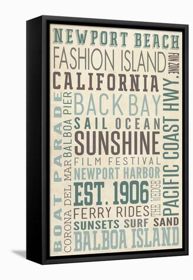 Newport Beach, California - Typography (#3)-Lantern Press-Framed Stretched Canvas