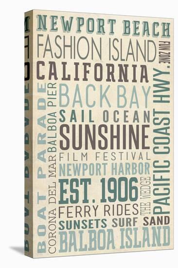 Newport Beach, California - Typography (#3)-Lantern Press-Stretched Canvas