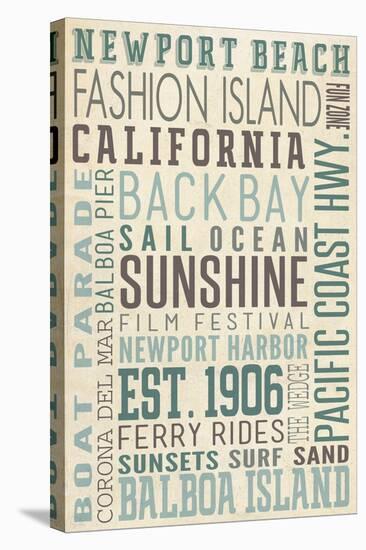 Newport Beach, California - Typography (#3)-Lantern Press-Stretched Canvas