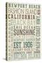 Newport Beach, California - Typography (#3)-Lantern Press-Stretched Canvas