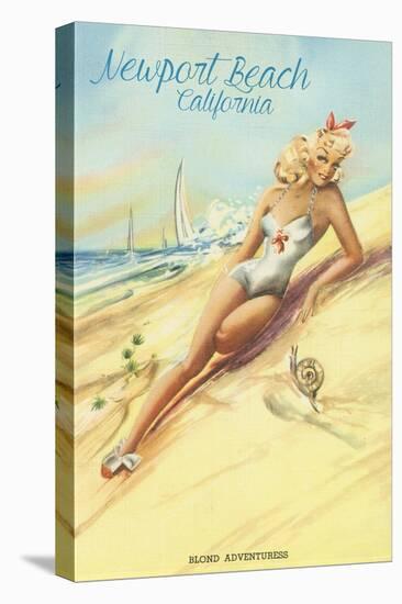 Newport Beach, California - Vintage Pinup-Lantern Press-Stretched Canvas