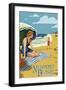 Newport Beach, California - Woman on the Beach-Lantern Press-Framed Art Print