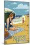 Newport Beach, California - Woman on the Beach-Lantern Press-Mounted Art Print