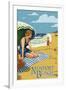 Newport Beach, California - Woman on the Beach-Lantern Press-Framed Art Print