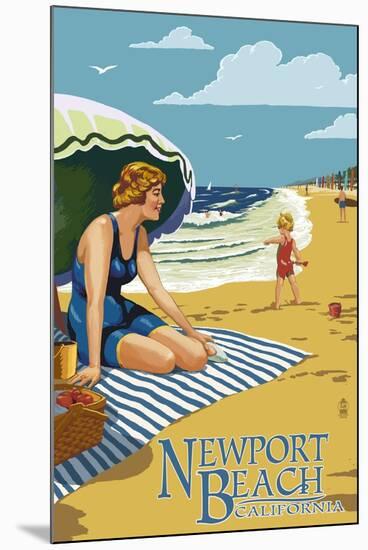 Newport Beach, California - Woman on the Beach-Lantern Press-Mounted Art Print