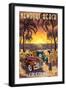Newport Beach, California - Woodies and Sunset-Lantern Press-Framed Art Print