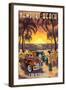 Newport Beach, California - Woodies and Sunset-Lantern Press-Framed Art Print