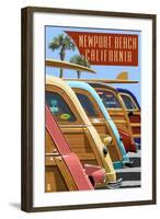 Newport Beach, California - Woodies Lined Up-Lantern Press-Framed Art Print