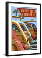 Newport Beach, California - Woodies Lined Up-Lantern Press-Framed Art Print