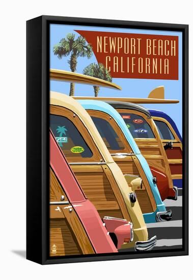 Newport Beach, California - Woodies Lined Up-Lantern Press-Framed Stretched Canvas