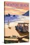 Newport Beach, California - Woody on Beach-Lantern Press-Stretched Canvas