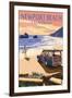 Newport Beach, California - Woody on Beach-Lantern Press-Framed Art Print