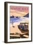 Newport Beach, California - Woody on Beach-Lantern Press-Framed Art Print