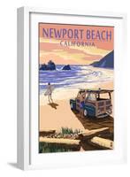 Newport Beach, California - Woody on Beach-Lantern Press-Framed Art Print