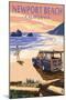 Newport Beach, California - Woody on Beach-Lantern Press-Mounted Art Print