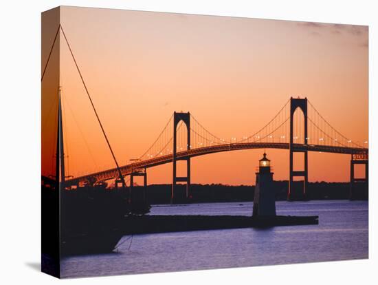 Newport Bridge and Harbor at Sunset, Newport, Rhode Island, USA-Fraser Hall-Stretched Canvas