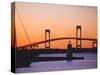 Newport Bridge and Harbor at Sunset, Newport, Rhode Island, USA-Fraser Hall-Stretched Canvas