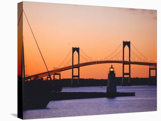 Newport Bridge and Harbor at Sunset, Newport, Rhode Island, USA-Fraser Hall-Stretched Canvas